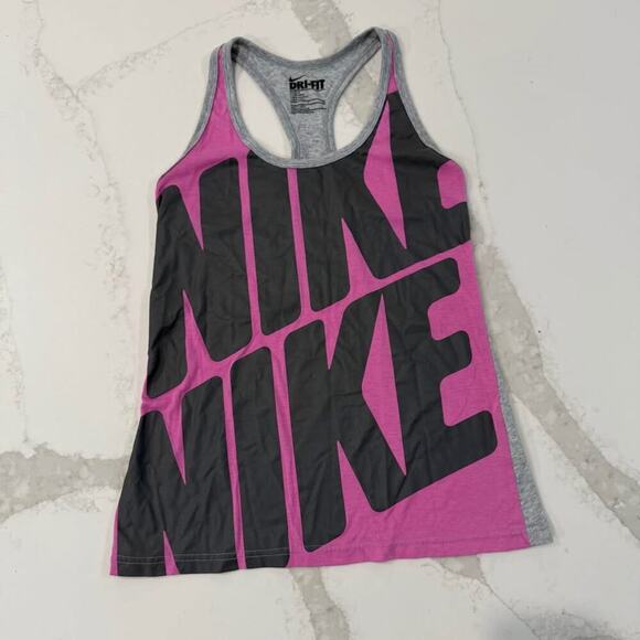 Nike Dri-Fit Blast Racerback Big Logo Athletic Tank Top Women's Small Gray/Pink - Picture 1 of 6